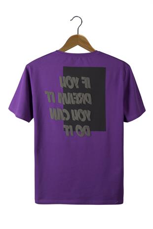 Mor Ön Ve Arkası Kabartma Baskılı Oversize T-shirt