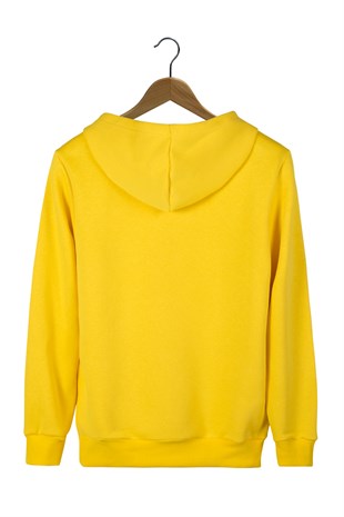 Unisex Sarı Oversize Kalın Üç Iplik Şardonlu Kapüşonlu Basic Sweatshirt 22K-5200178