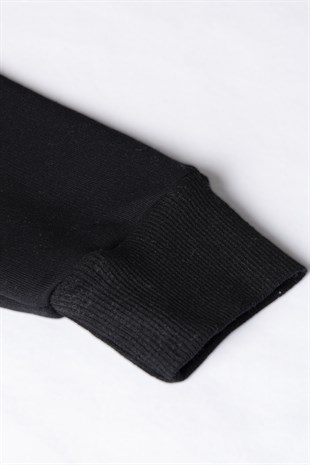 Unisex Siyah Oversize Kalın Üç Iplik Şardonlu Kapüşonlu Basic Sweatshirt 22K-5200178