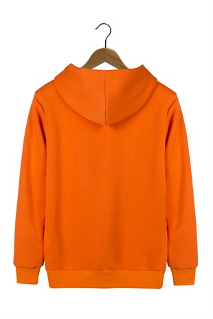 Unisex Turuncu Oversize Kalın Üç Iplik Şardonlu Kapüşonlu Basic Sweatshirt 22K-5200178