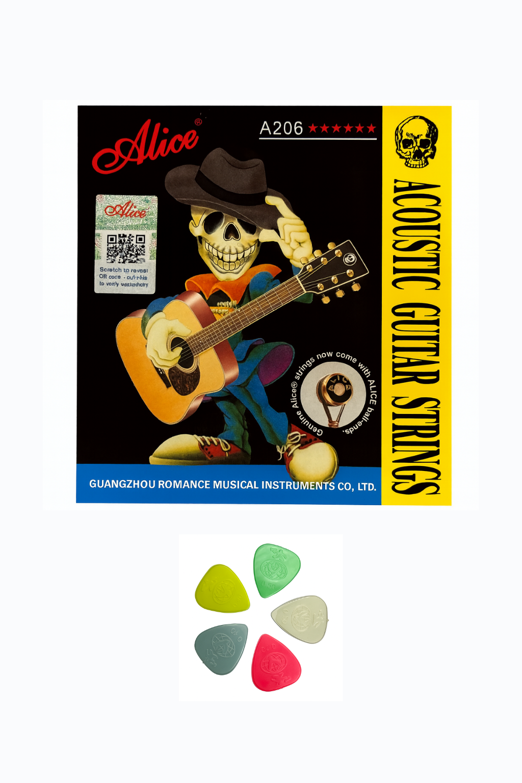 Alice A206-L Akustik Gitar Tel Seti Profesyonel Fosfor Bronz Tel, 6'lı Set