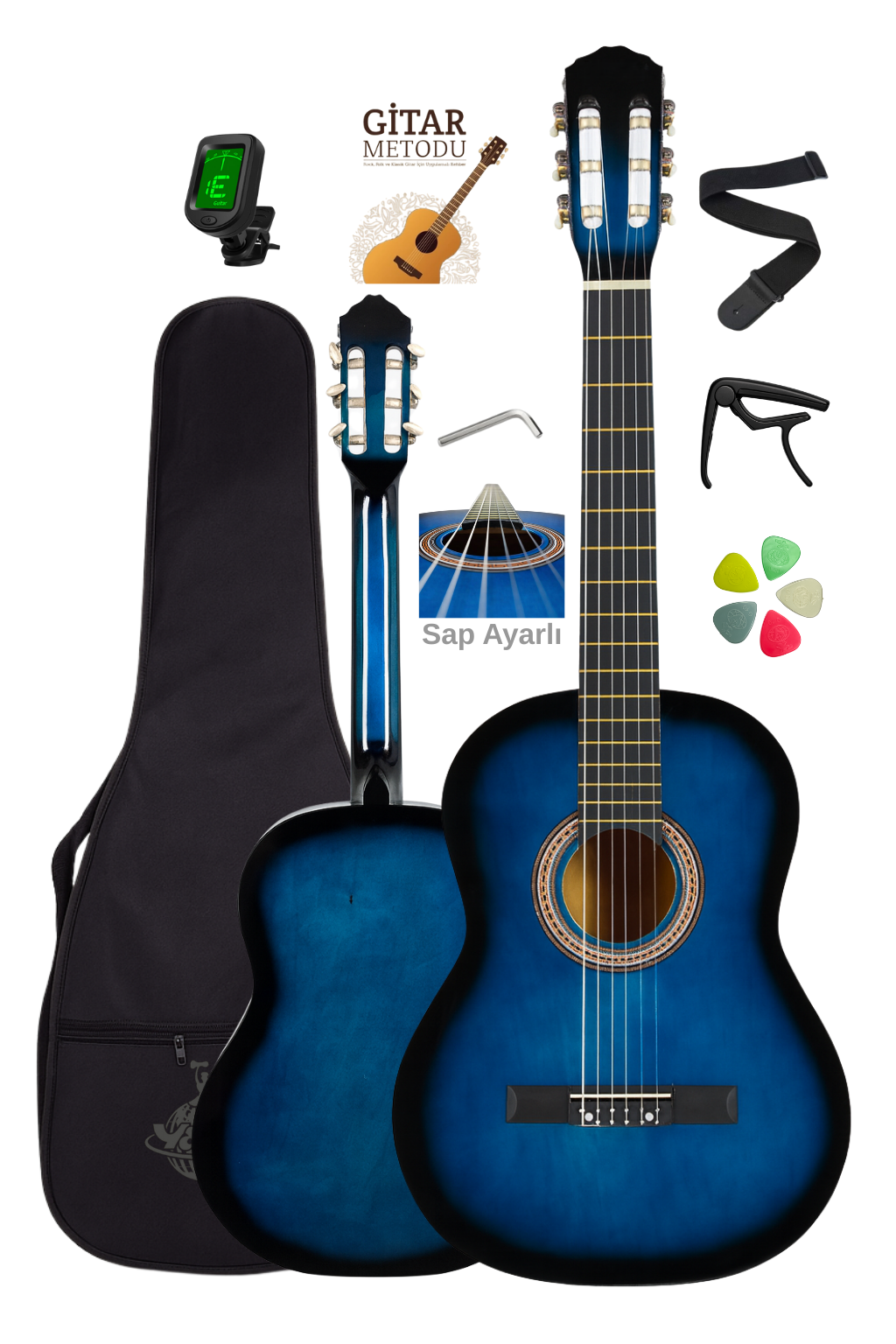 Campbell CE-55BL Klasik Gitar Full Set Sap Ayarlı 4/4 Yetişkin Boy Üst Kalite Gitar