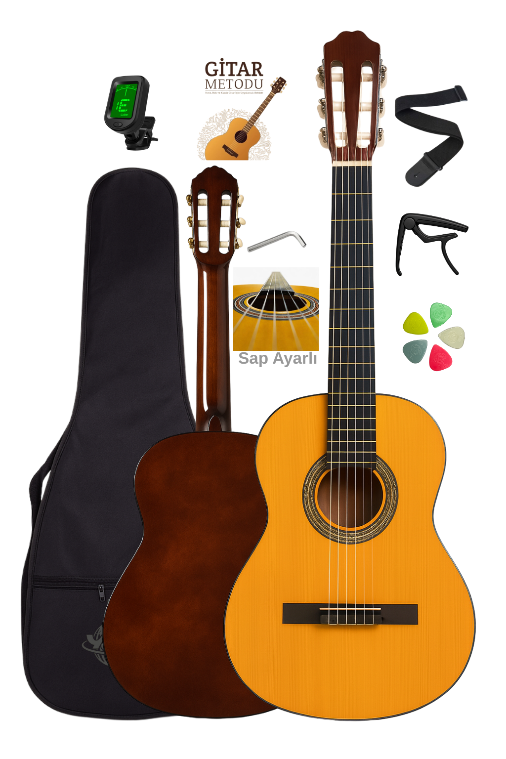 Campbell CE-55NT Klasik Gitar Full Set Sap Ayarlı 4/4 Yetişkin Boy Üst Kalite Gitar