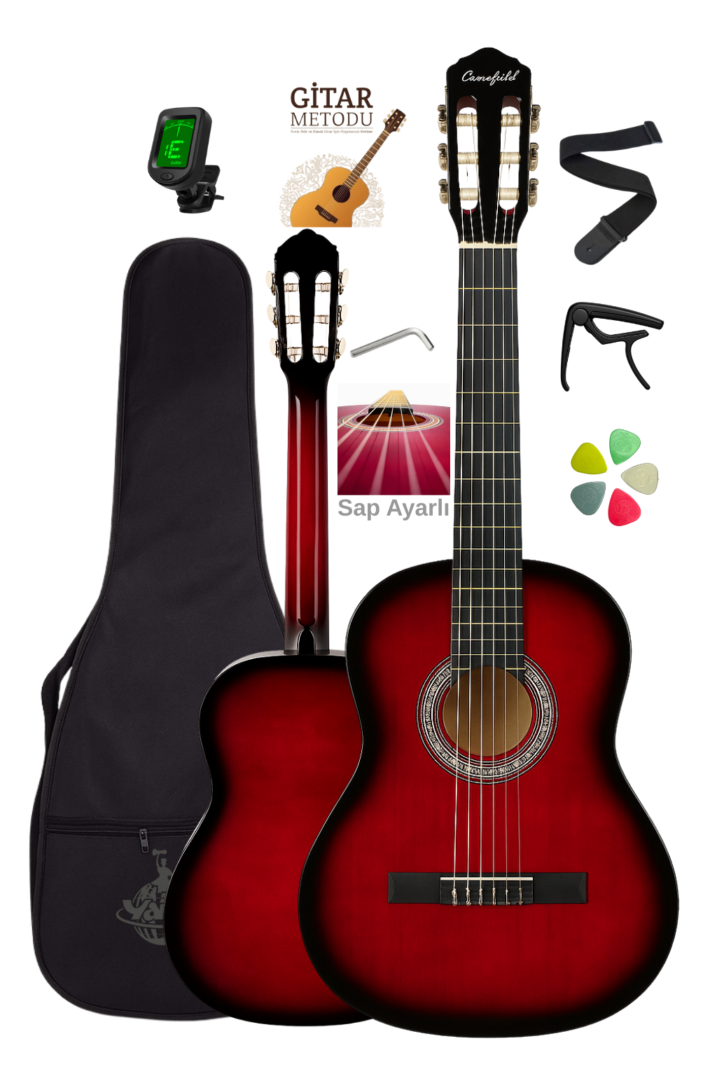 Campbell CE-54RD 3/4 Klasik Gitar Kırmızı - Sap Ayarlı Full Set (7-14 Yaş)