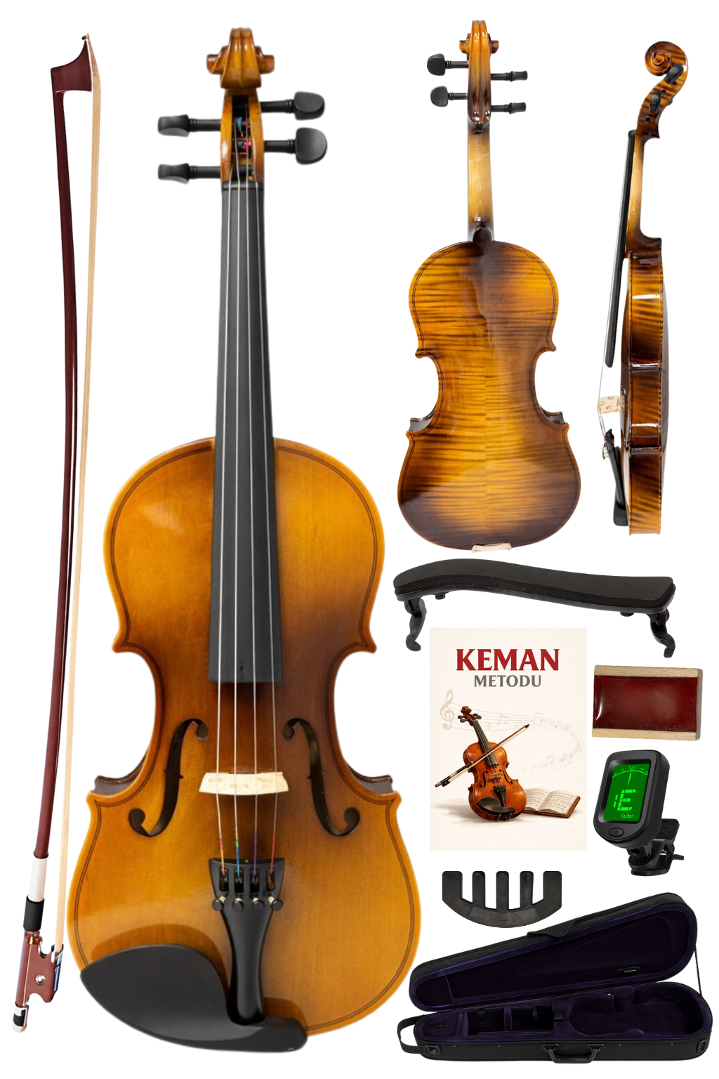 Campbell CV-400 Keman Parlak 4/4 Yetişkin Boy Keman - Hareli, Full Set