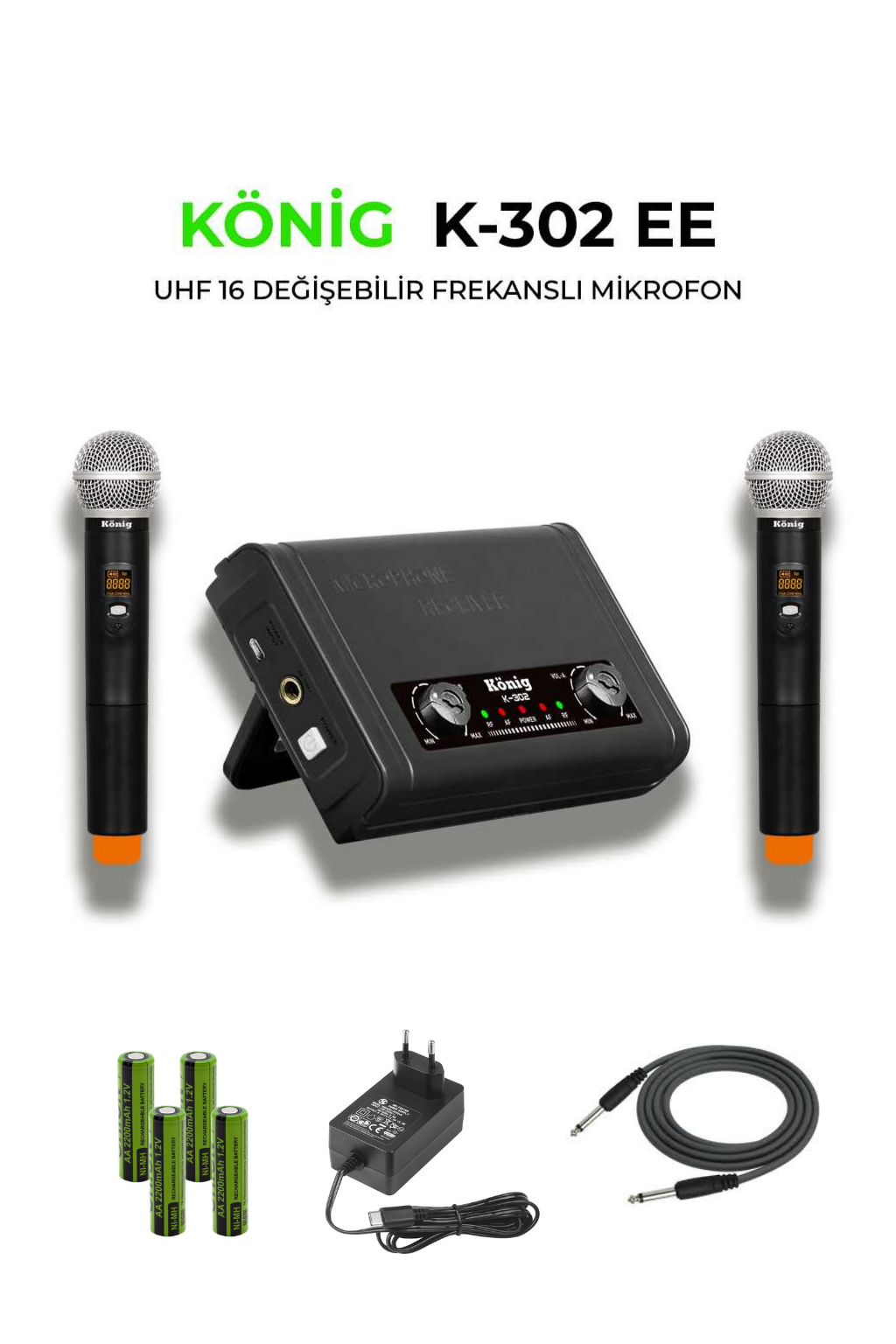König K-302EE UHF Çift Kanal Telsiz Mikrofon (2 El Kablosuz Mikrofon)
