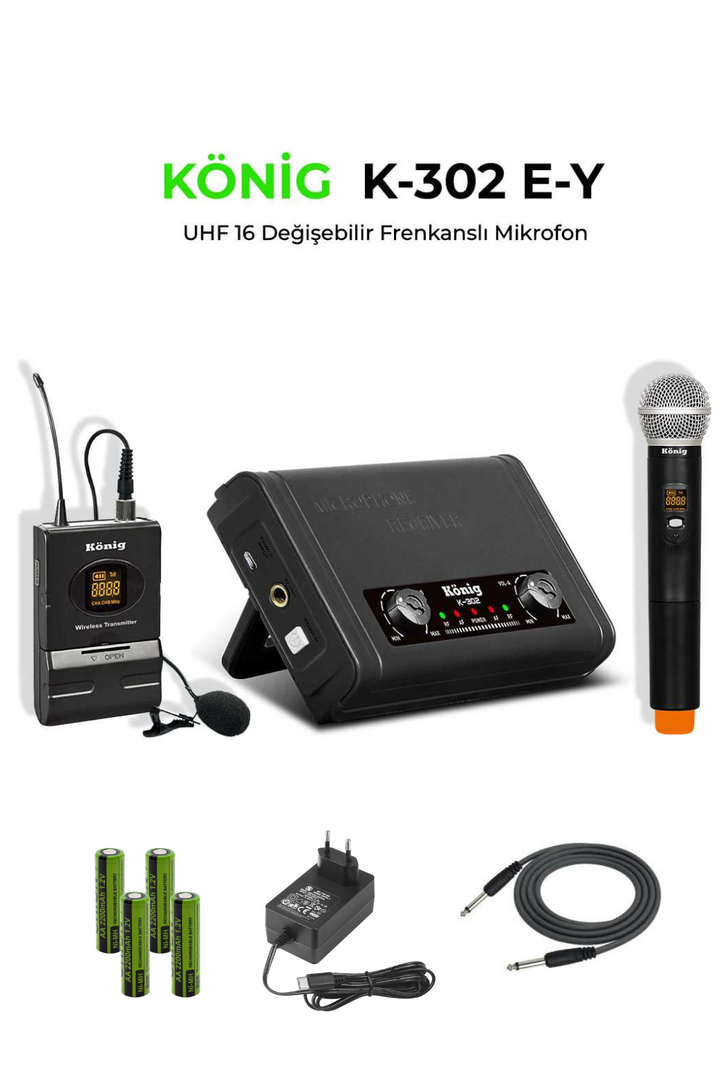 König K-302EY Kablosuz Mikrofon (El + Yaka UHF Çift Kanal)