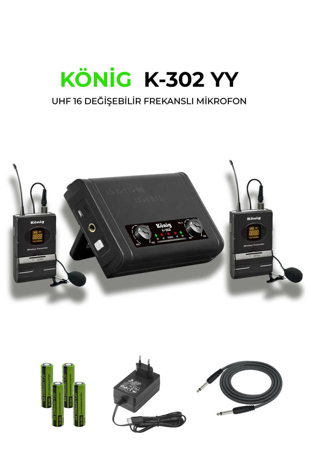 König K-302YY Kablosuz Yaka Mikrofon (Çift Yaka UHF Mikrofon Seti)