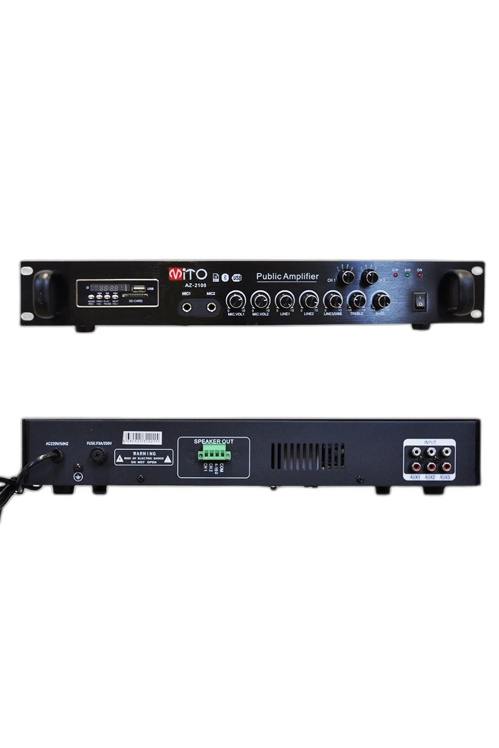 Mito AZ2100 100W 100V 2 Bölgeli Mikser Amfi Bluetooth USB MP3 Anons Amplifikatörü