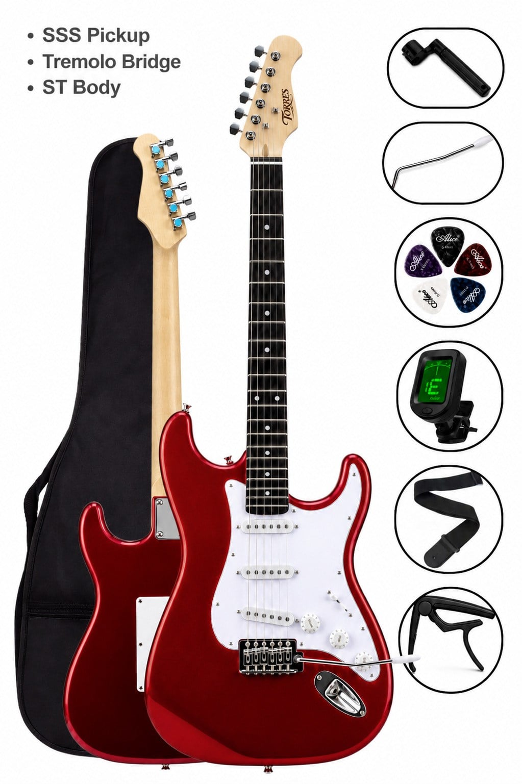 Torres ST-40RD Elektro Gitar Seti Kırmızı Stratocaster + Full Set (Kılıf Kapo Askı Akort Pena)