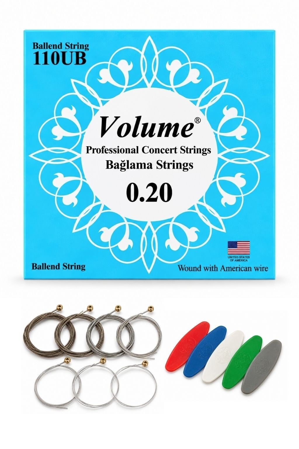Volume 110UB Uzun Sap Bağlama Teli 7 li Tam Takım Boncuklu Profesyonel Saz Teli