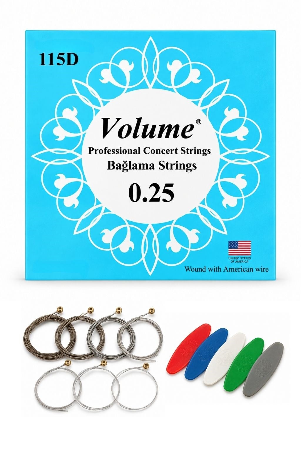 Volume 115D Divan Saz Teli 7li Tam Takım Boncuklu Profesyonel Divan Bağlama Teli