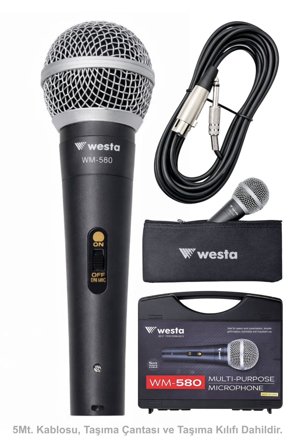 Westa Wm-580 Profesyonel Kablolu Mikrofon Çantalı Dinamik El Mikrofonu