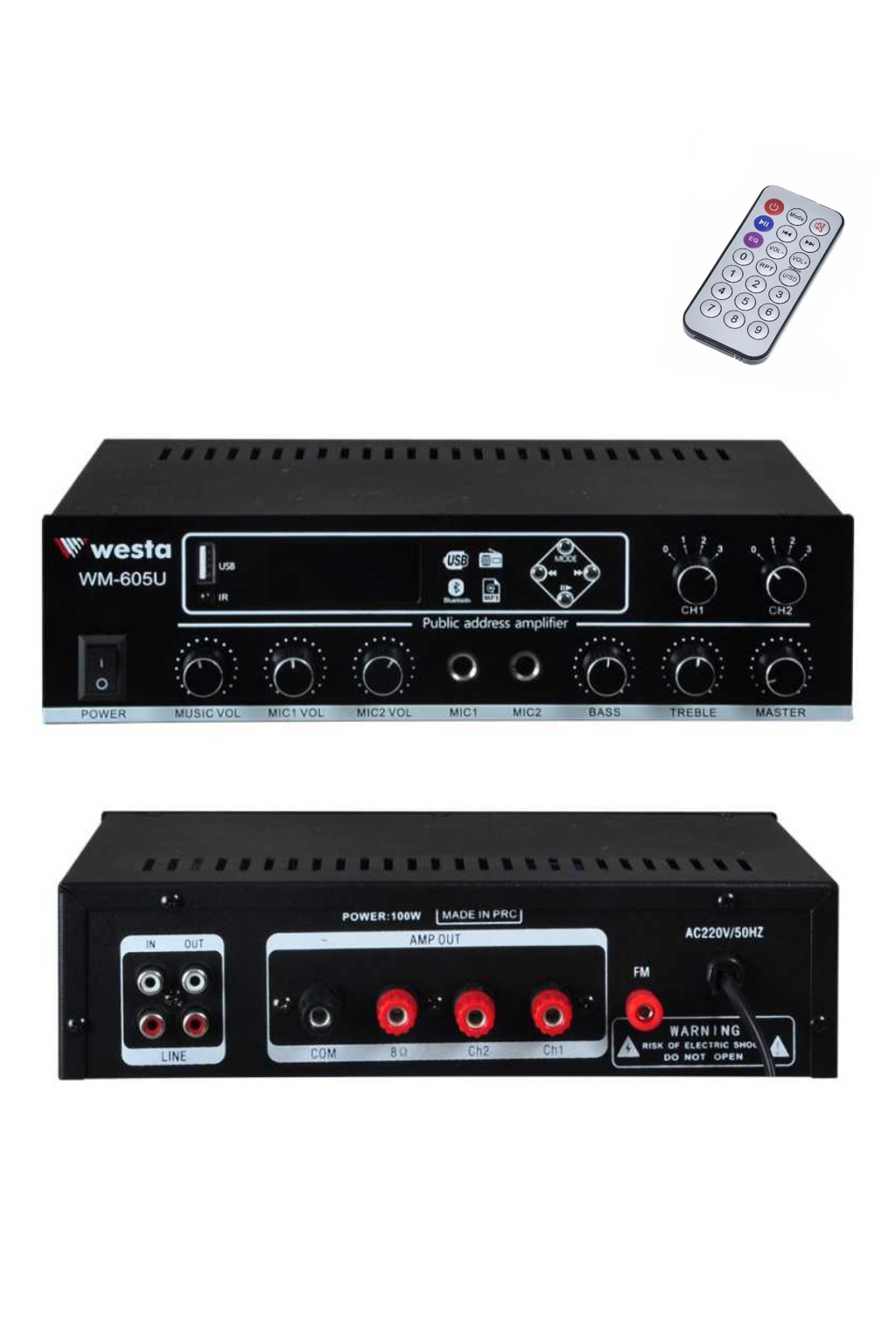Westa WM-605U 100W Mikser Amfi 2 Bölgeli 100V Bluetooth USB Anfi
