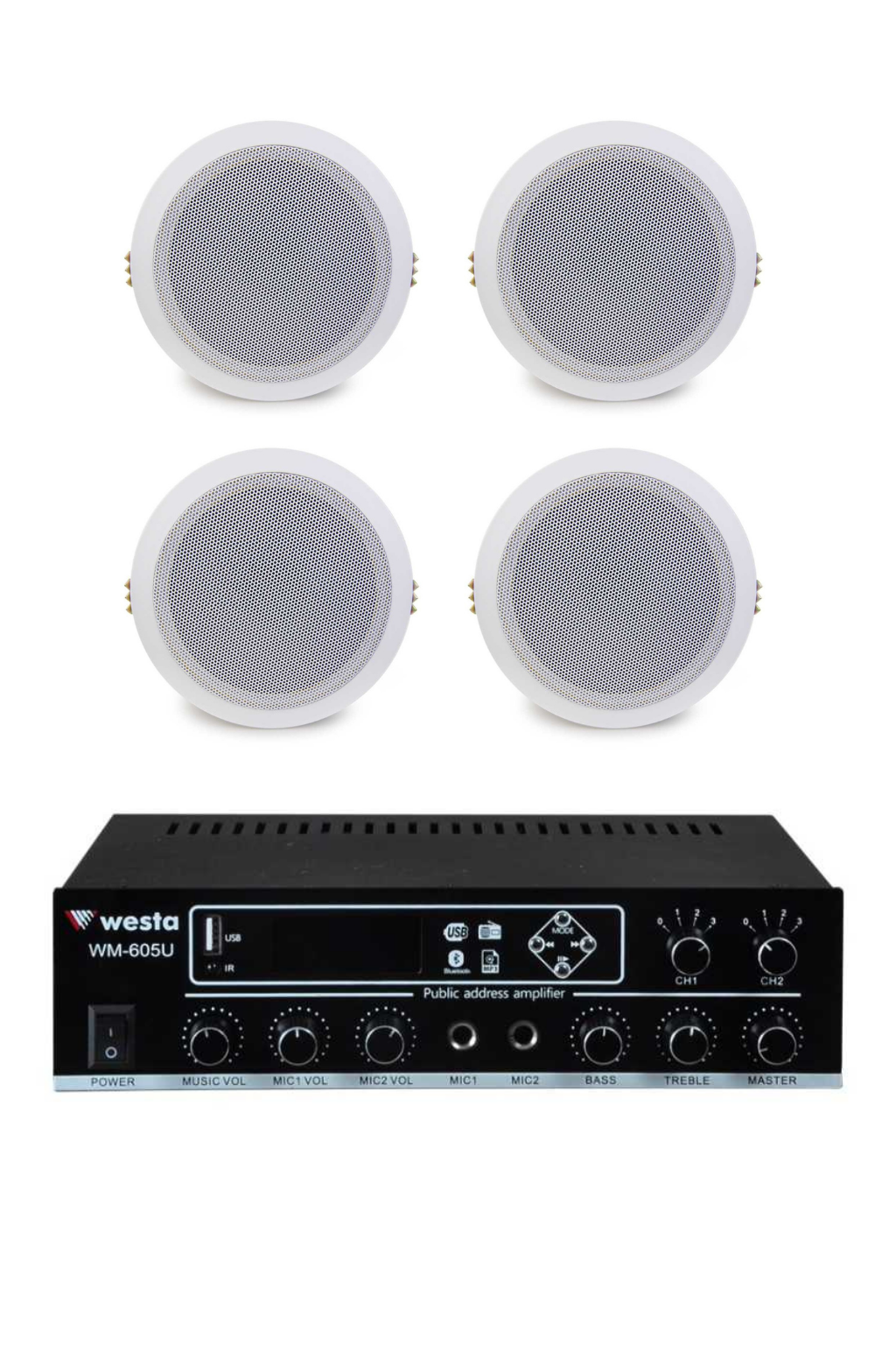 Westa WS-4TH Ses Sistemi Paketi | Amfi + 4 Tavan Hoparlör (Anons & Müzik Yayını)