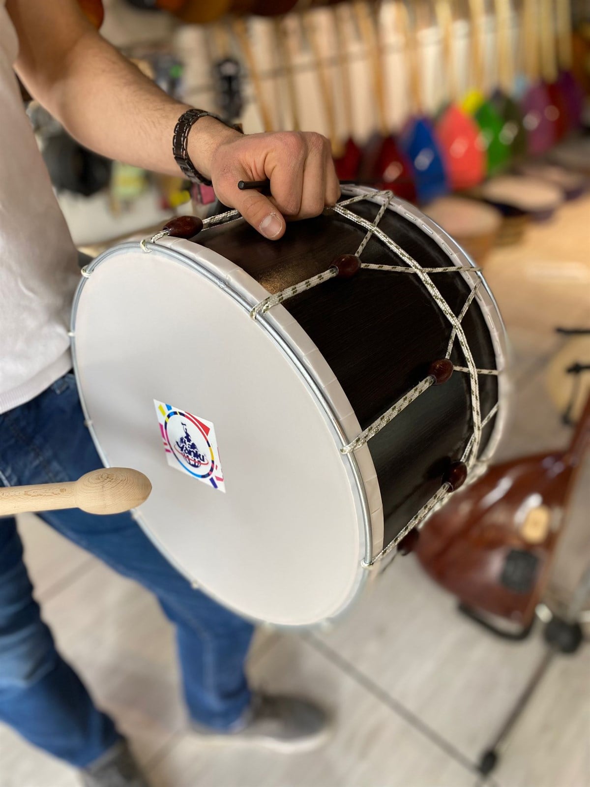 Yankı 35 Cm İpli Kontrplak Davul (TOKMAK+ÇUBUK HEDİYELİ)