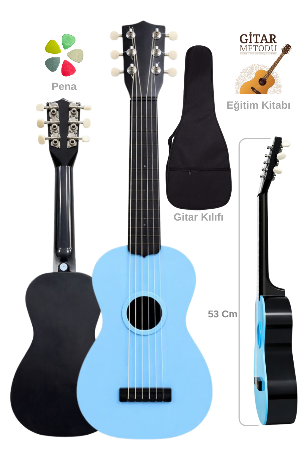 Yankı CG-16BL Oyuncak Gitar Seti 3-11 Yaş Çocuk Gitarı 53cm 6 Telli (Eğitim Kitabı, Kılıf ve Pena Hediyeli)