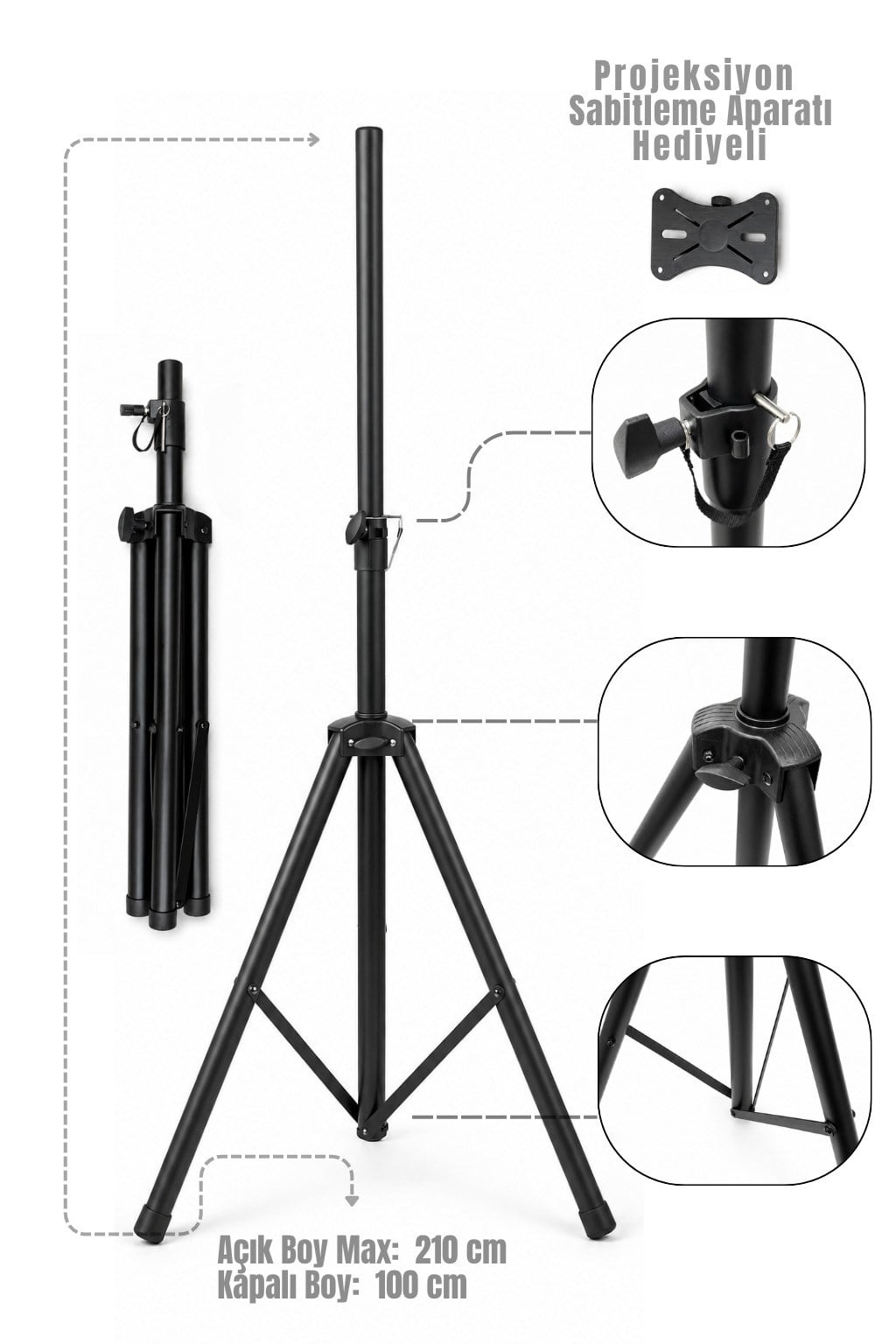 Yankı HS-20 Hoparlör Sehpası Kabin Hoparlör Standı 210 cm Pimli Ayarlı Projeksiyon Aparatlı