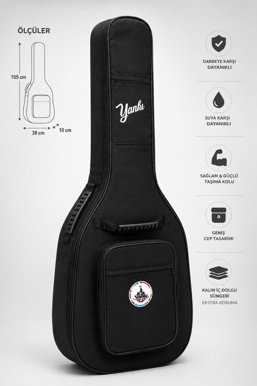 Yankı KGC-38 Klasik Gitar Kılıfı 4/4 Tam Boy Dolgulu Suya Dayanıklı Gitar Çantası Softcase