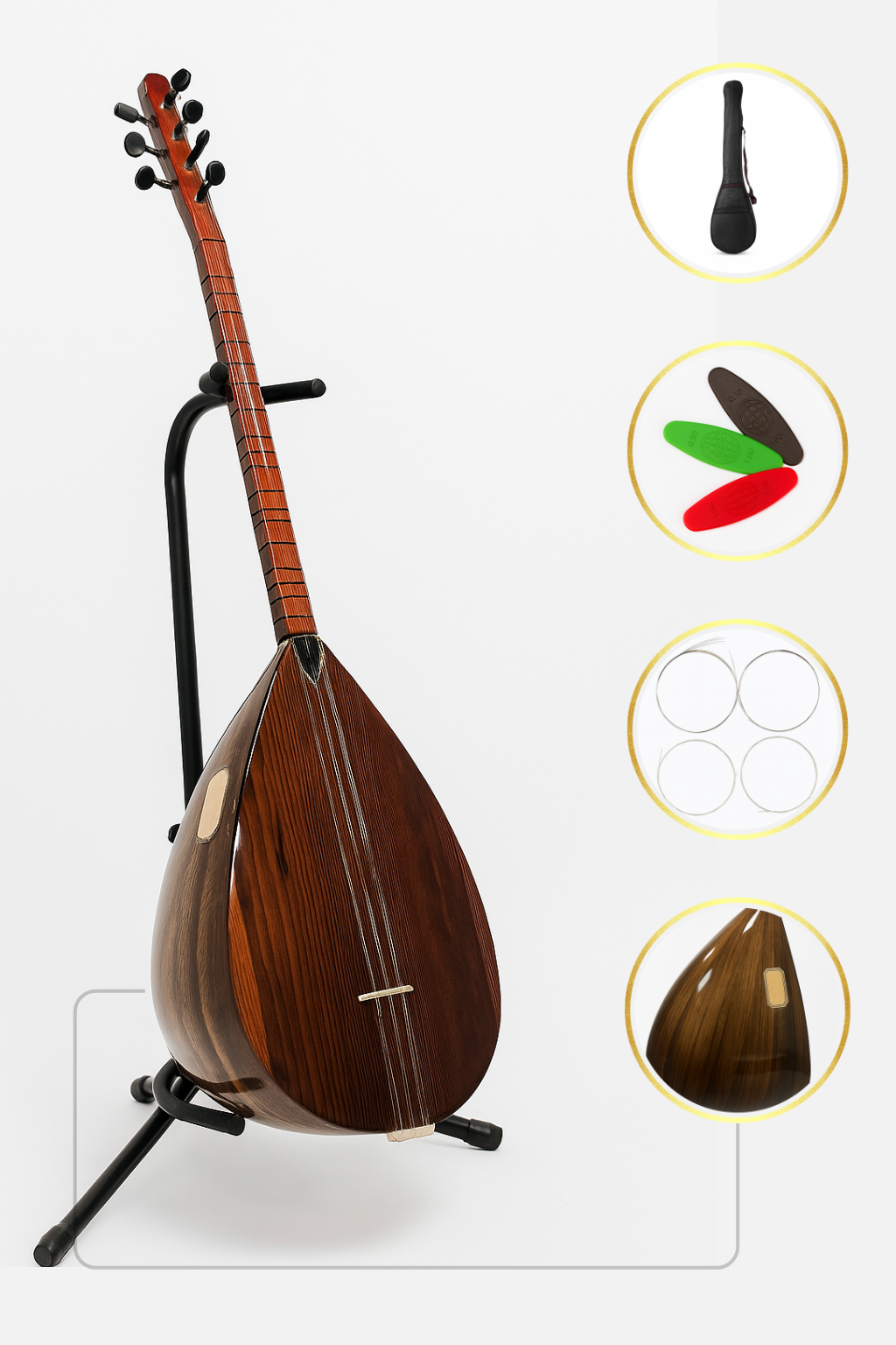 Yankı YB-40CK Kısa Sap Saz Profesyonel Ceviz Bağlama (Kılıf, Tel, Mızrap Hediyeli)