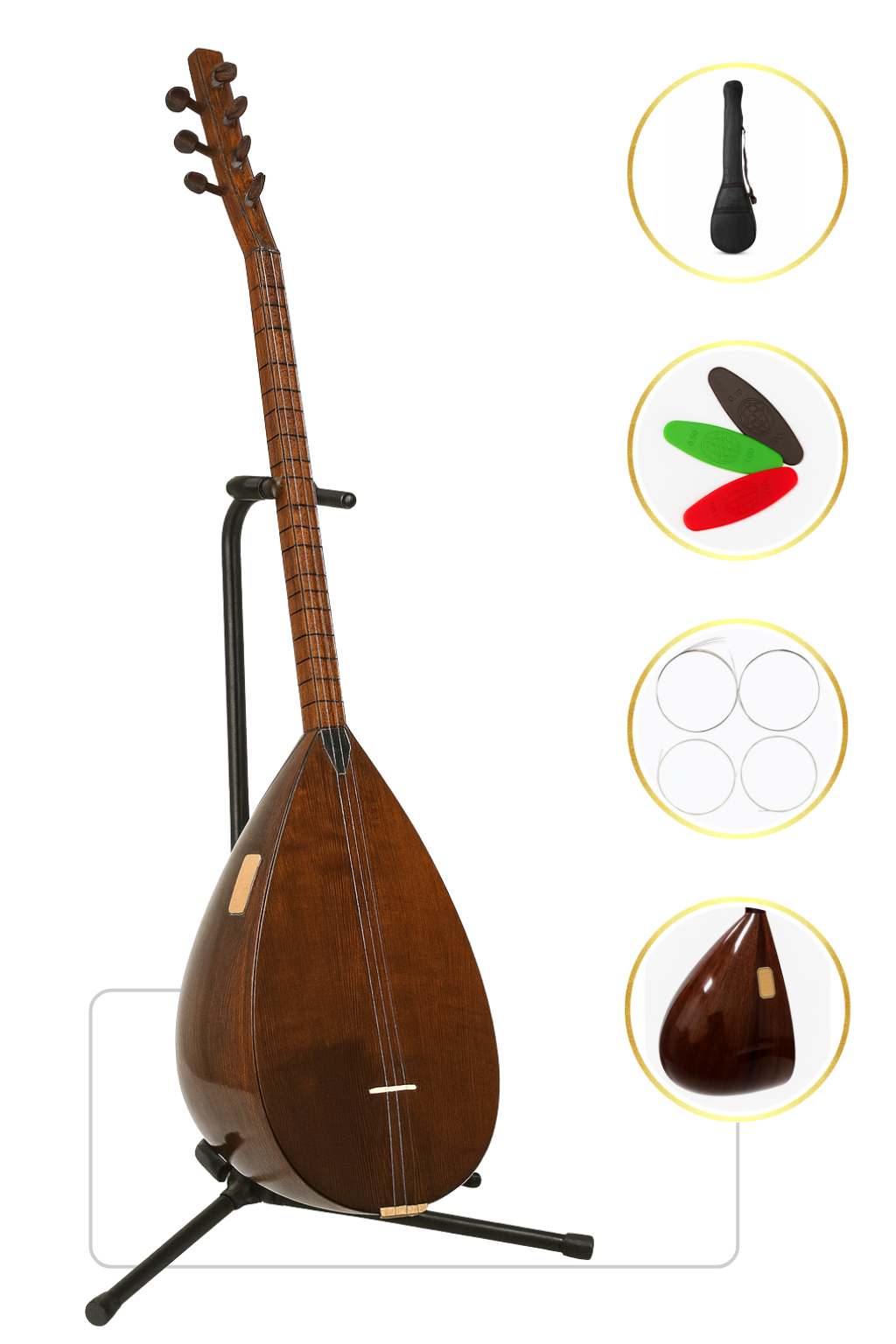 Yankı YB-40MP Kısa Sap Bağlama Profesyonel Maun Saz (Kılıf, Tel, Mızrap Hediyeli)
