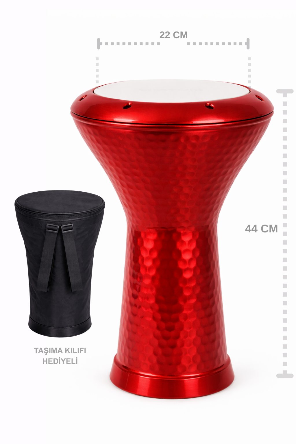 Yankı YDR-44 Döküm Mısır Darbuka Kırmızı - Profesyonel Çömlek Darbuka Kılıflı