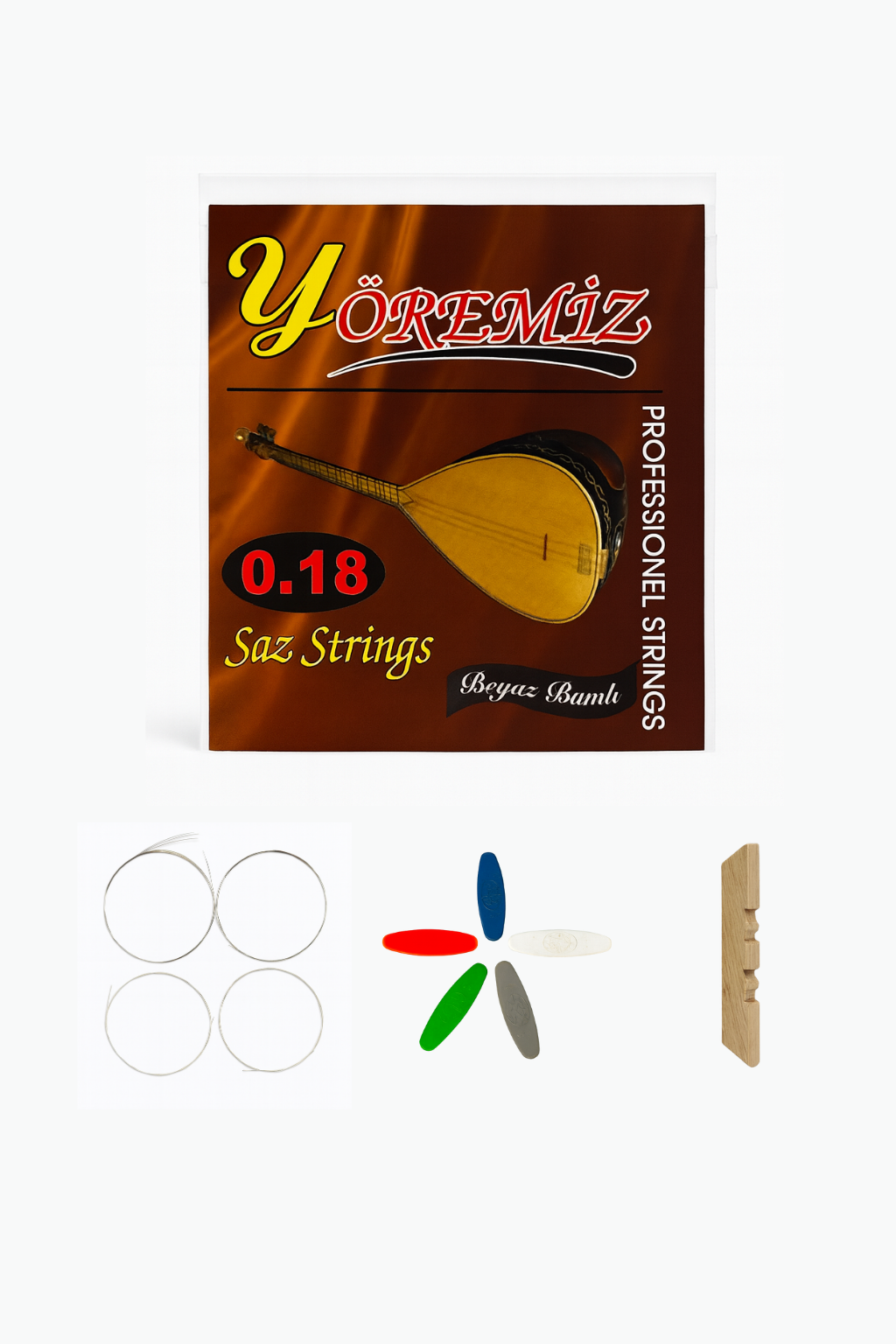 Yöremiz 0.18 Kısa Sap Bağlama Teli Profesyonel Saz Teli (Tezene ve Köprü Hediyeli)