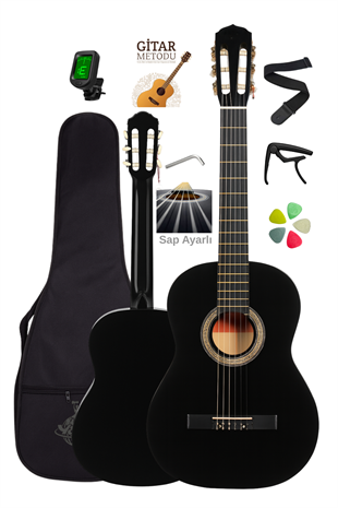 Campbell CE-55BK Klasik Gitar Full Set Sap Ayarlı 4/4 Yetişkin Boy Üst Kalite Gitar