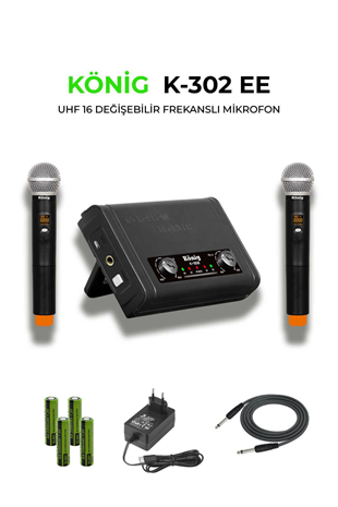 König K-302EE UHF Çift Kanal Telsiz Mikrofon (2 El Kablosuz Mikrofon)