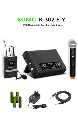 König K-302EY Kablosuz Mikrofon (El + Yaka UHF Çift Kanal)