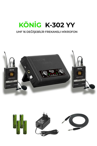 König K-302YY Kablosuz Yaka Mikrofon (Çift Yaka UHF Mikrofon Seti)