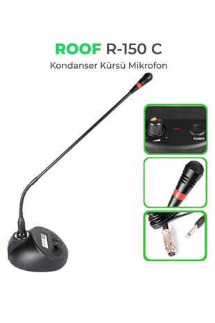 Roof R-150C Kablolu Kürsü Mikrofonu Volüm Kontrollü Kondansatör Konferans Cami Anons Mikrofonu