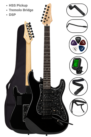 Torres Guson STD-20BK Siyah DSP Elektro Gitar HSS Tremolo Distortion Efektli