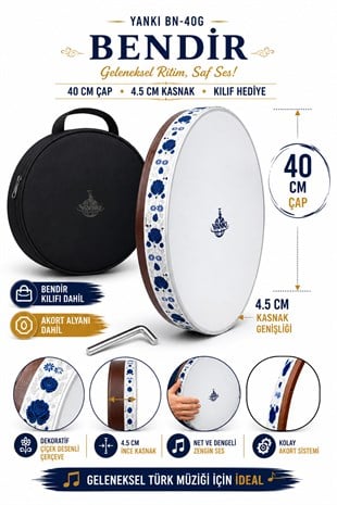 Yankı BN-40G Profesyonel Bendir 40 cm Akortlu İnce Kasnak Bendir Kılıflı