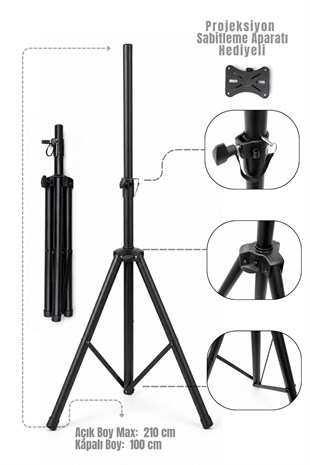Yankı HS-20 Hoparlör Sehpası Kabin Hoparlör Standı 210 cm Pimli Ayarlı Projeksiyon Aparatlı