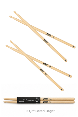 Yankı Powerbeat 5A Hickory Bateri Bageti 2'li Paket Profesyonel Drum Stick Seti