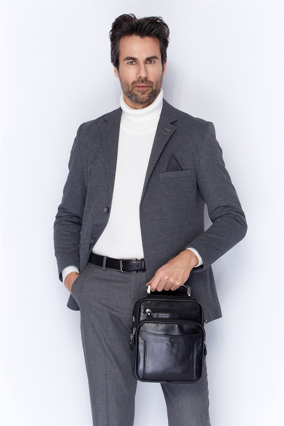 Aka Deri Siyah El ve Omuz Çantası 306 1