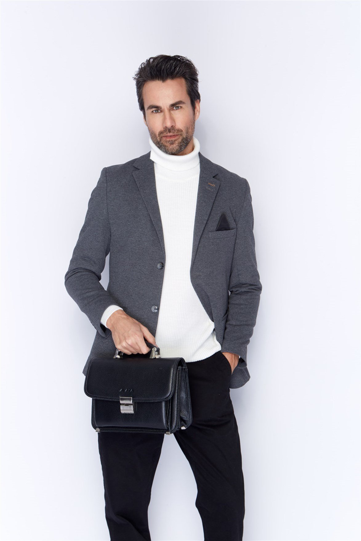 Aka Deri Siyah Portföy Çantası 166 2