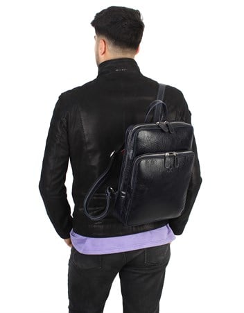 Aka Deri Siyah Sırt Çantası 905 60