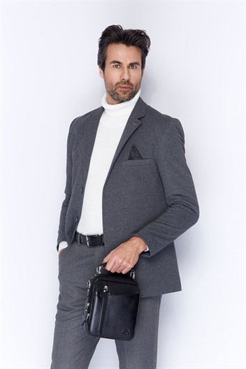 Düz Siyah - Deri Portföy Çantası 348