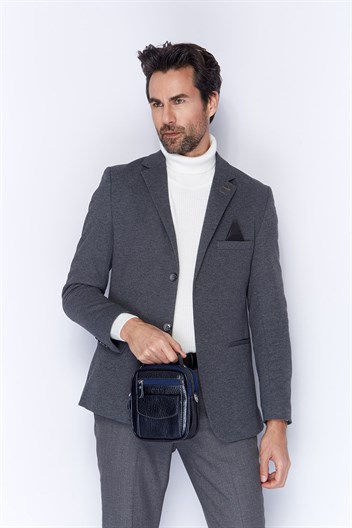 Parlak Lacivert - Deri Portföy Çantası 356