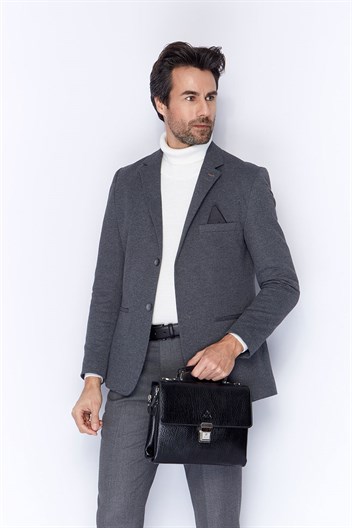 Parlak Siyah Deri Portföy Çantası 350