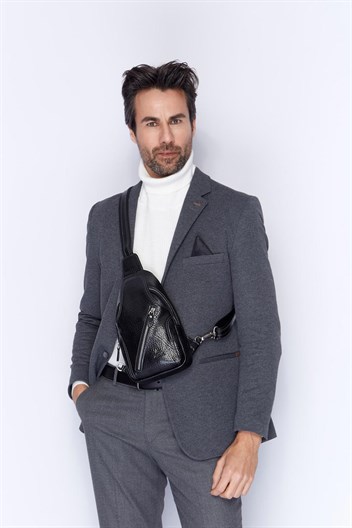 Aka Deri Siyah Çapraz Çanta 313 60