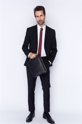 Siyah Lazer Desenli - Deri Portföy Çantası 375