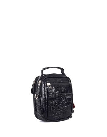 Siyah Timsah Desenli - Deri Portföy Çantası 356