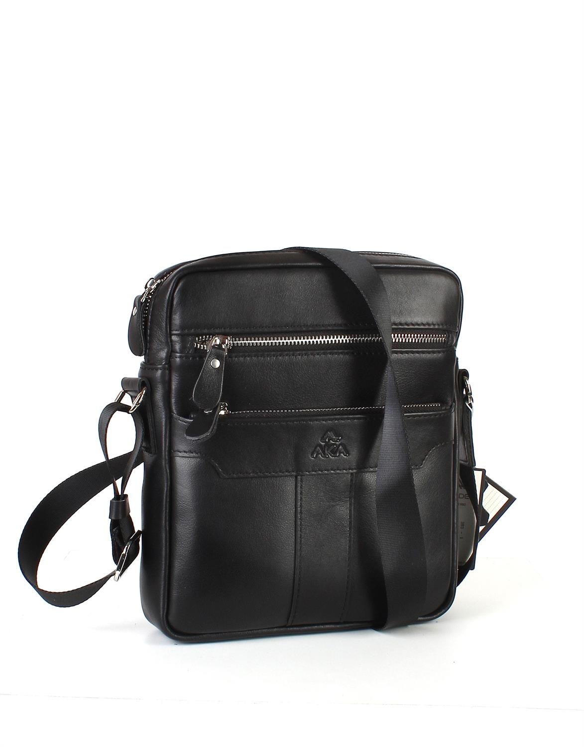 Aka Deri Düz Siyah Omuzdan Askılı Çanta 393
