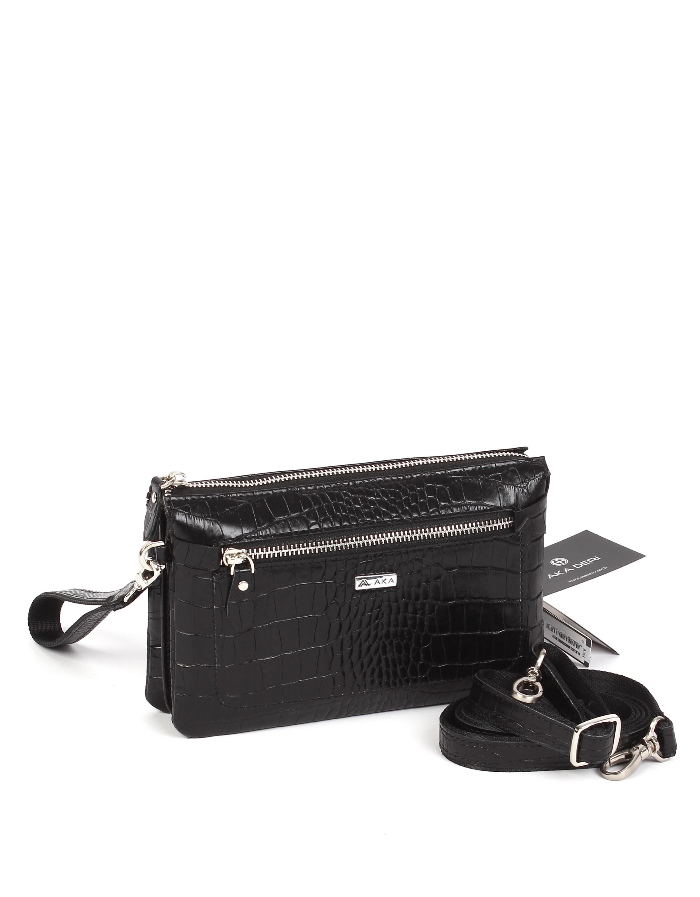 Aka Deri Siyah El ve Omuz Çantası 364 12