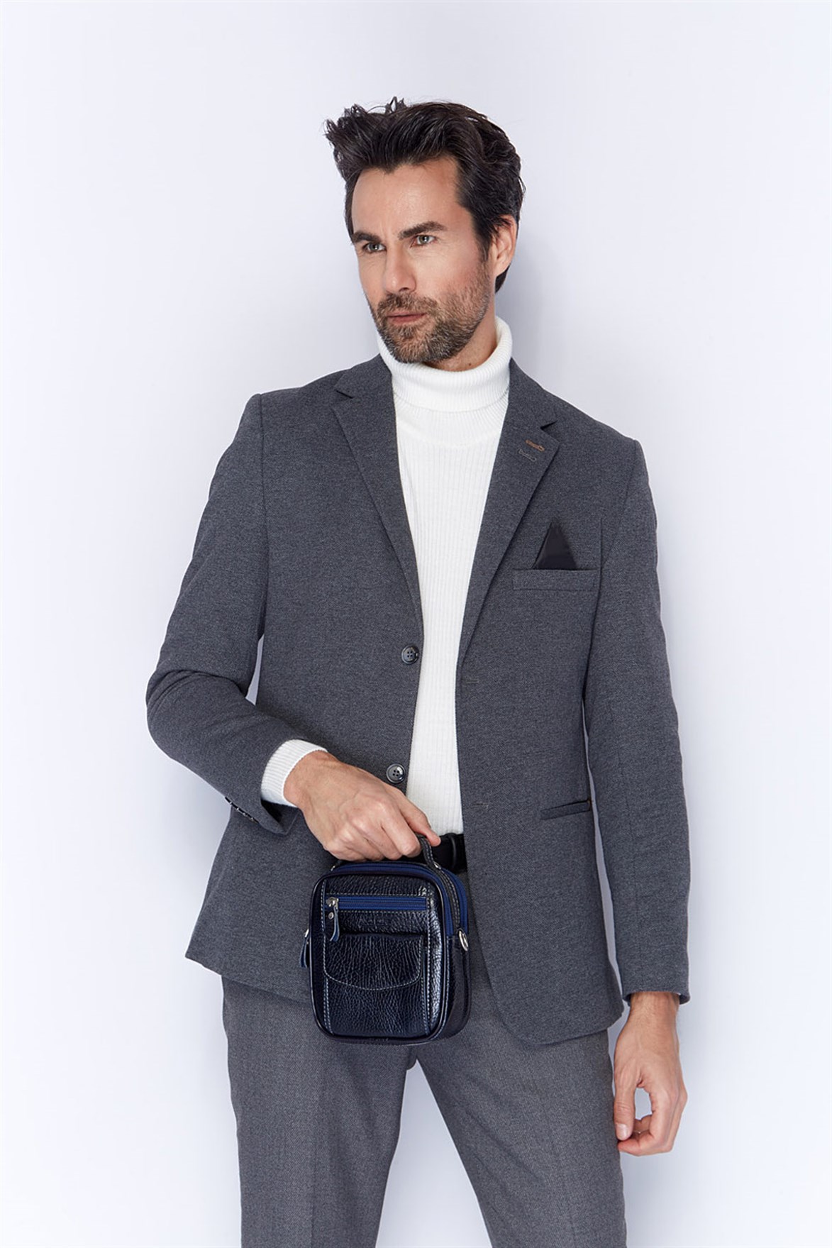 Parlak Lacivert - Deri Portföy Çantası 356