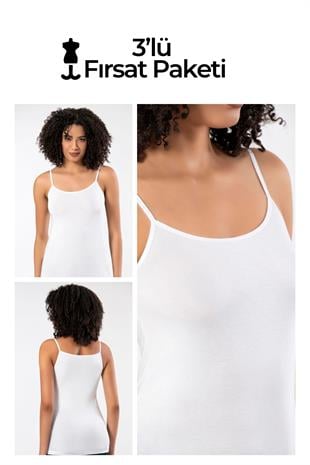 Weweus Beyaz 3lü Bayan Süper İnce Doğal Bambu Lüks İp Askılı Atlet Tshirt Body  2310