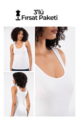 Weweus Beyaz 3lü Bayan Süper İnce Doğal Bambu Lüks Atlet Tshirt Body  2311